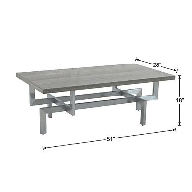 Gray Wood Coffee Table with Brushed Stainless Steel Base and Modern Design