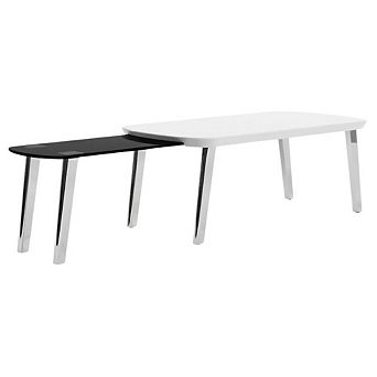 White Wood Nesting Coffee Table with Steel Frame and Tempered Glass Top