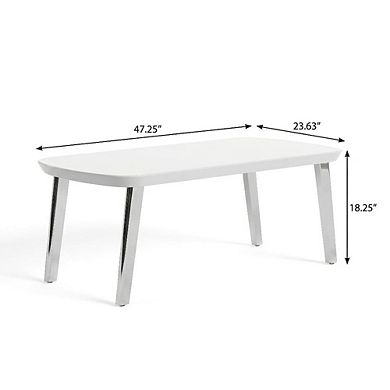 White Wood Nesting Coffee Table with Steel Frame and Tempered Glass Top