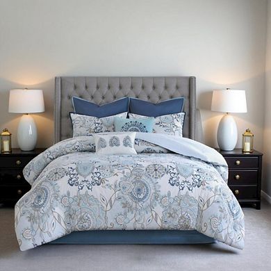 8 Piece Queen Size Comforter Set, Cotton Reversible Comforter, Floral Design