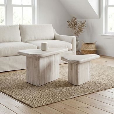White Triangle Coffee Table Set with Acacia Wood Top and Modern Design
