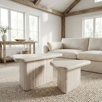 White Triangle Coffee Table Set with Acacia Wood Top and Modern Design