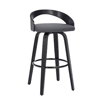 26-Inch Black Counter Height Stool with Backrest in Faux Leather and Wood