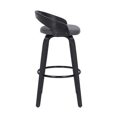26-Inch Black Counter Height Stool with Backrest in Faux Leather and Wood