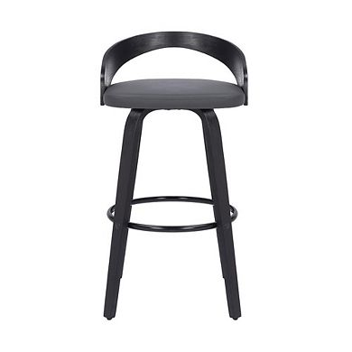26-Inch Black Counter Height Stool with Backrest in Faux Leather and Wood