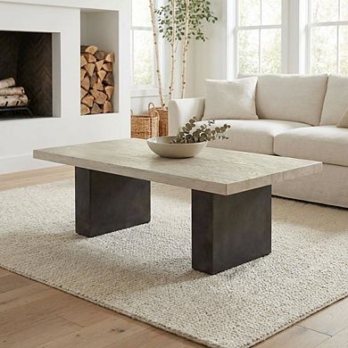 Concrete and Gray Oak Wood Coffee Table with Silver Gray Oak Finish