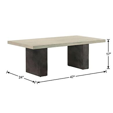 Concrete and Gray Oak Wood Coffee Table with Silver Gray Oak Finish