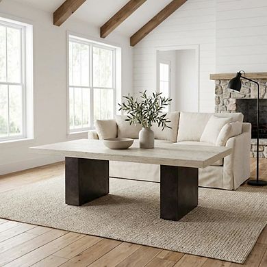 Concrete and Gray Oak Wood Coffee Table with Silver Gray Oak Finish