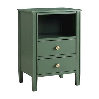 Vintage Green 2-Drawer Bedroom Nightstand with Traditional Hardware