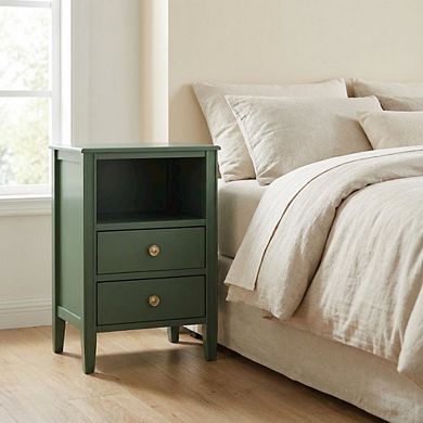 Vintage Green 2-Drawer Bedroom Nightstand with Traditional Hardware
