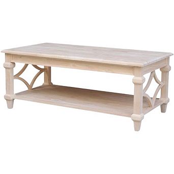 Unfinished Parawood Coffee Table with Brown Finish and Easy Care Surface