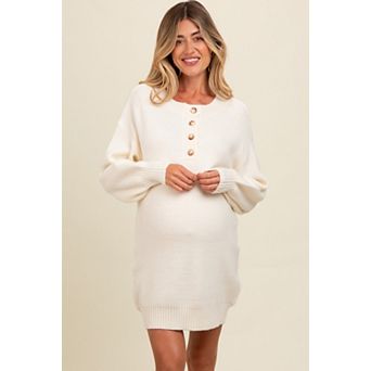 Maternity Half Button Up Mini Sweater Dress