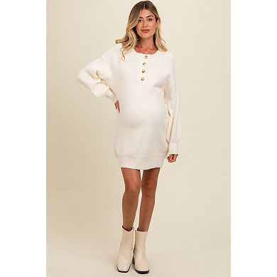 Maternity Half Button Up Mini Sweater Dress