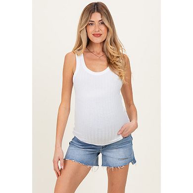Maternity Distressed Frayed Hem Maternity Jean Shorts