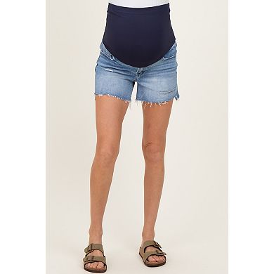 Maternity Distressed Frayed Hem Maternity Jean Shorts