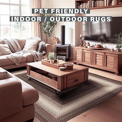 Homespice Driftwood Braided Rug Washable Indoor/Outdoor Black/Brown/Tan/Gray Rug