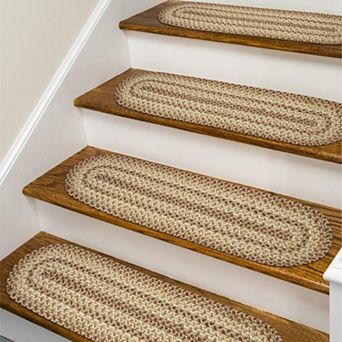 Premium Jute Braided Indoor Stair Treads, Oval/Rectangular, 8" x 28" (Set of 13)