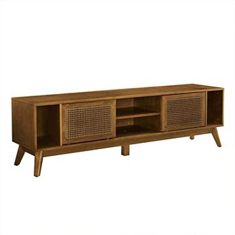TEINIE Mid-Century Rattan TV Stand for 75" TV