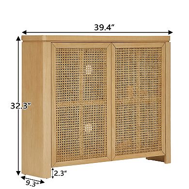 TEINIE 39.4" Mid-Century Rattan Buffet Cabinet with Outlet Holes