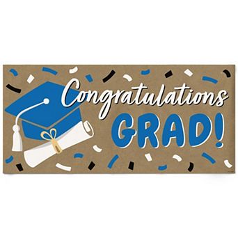 Blue Graduation Kraft Paper Banner, Congratulations Grad Printed Brown Paper Sign Decoration 1 ct