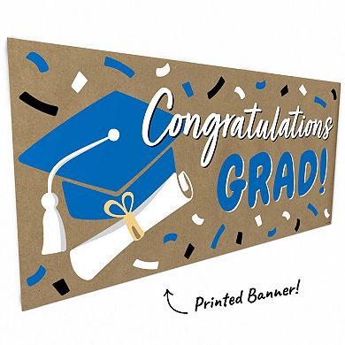 Blue Graduation Kraft Paper Banner, Congratulations Grad Printed Brown Paper Sign Decoration 1 Ct