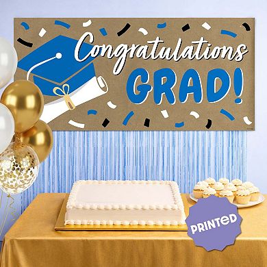 Blue Graduation Kraft Paper Banner, Congratulations Grad Printed Brown Paper Sign Decoration 1 Ct