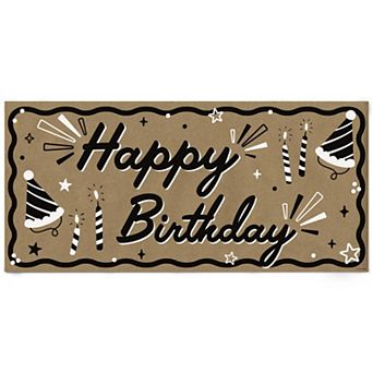 Happy Birthday Kraft Paper Banner, Black & White Birthday Printed Party Sign Decoration 1 Count