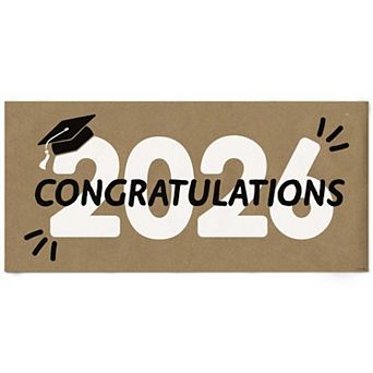 Black & White Class of 2026 Graduation Kraft Paper Banner Congratulations Printed Brown Paper 1 ct