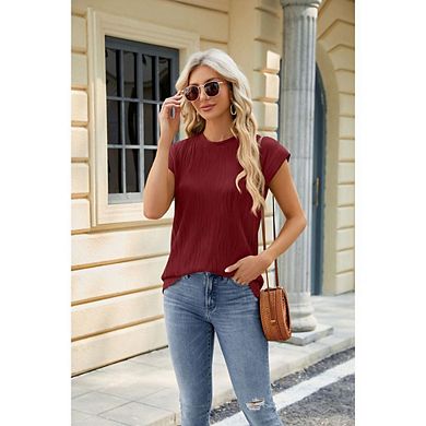 Women's Short Sleeve Shirts Casual Crewneck Tops Cute Basic Work Blouses