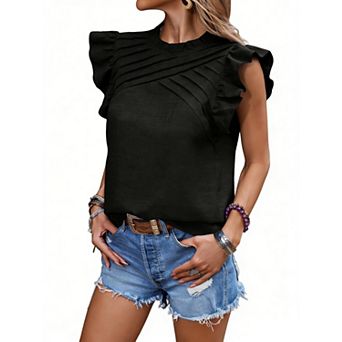 Women's Blouse Tops Ruffle Cap Sleeve Dressy Casual Work Shirts