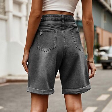 Women's High Waist Denim Shorts Ripped Distressed Jeans Shorts