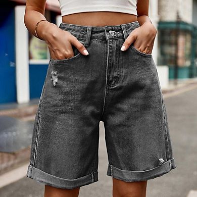 Women's High Waist Denim Shorts Ripped Distressed Jeans Shorts