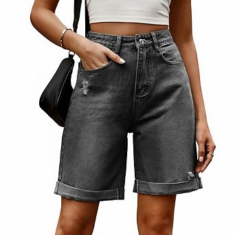 Women's High Waist Denim Shorts Ripped Distressed Jeans Shorts