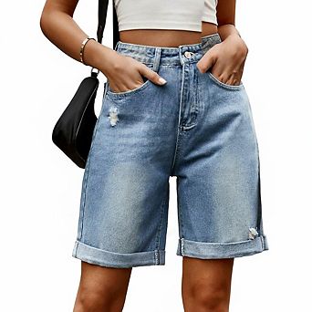 Women's High Waist Denim Shorts Ripped Distressed Jeans Shorts