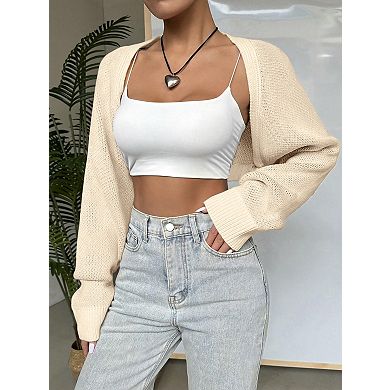 Women's Shrug Sweater Long Sleeve Cropped Bolero Cardigan Casual Solid Knit Top