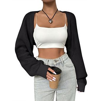 Women's Shrug Sweater Long Sleeve Cropped Bolero Cardigan Casual Solid Knit Top