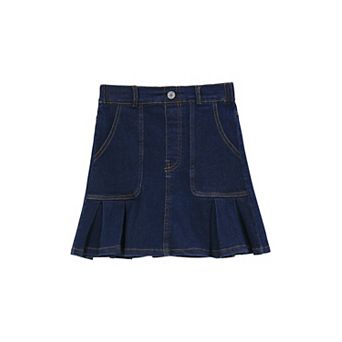 Girls Denim Skirts Elastic Waist Pleated Jean Skirt