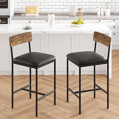 2 PCS Bar Stool Set with Backrest, Metal Frame with Padded Seat, Breakfast Bar Stool