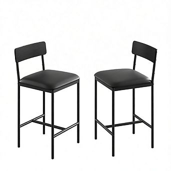 2 pc Bar Stool Set with Backrest, Metal Frame with Padded Seat, Breakfast Bar Stool