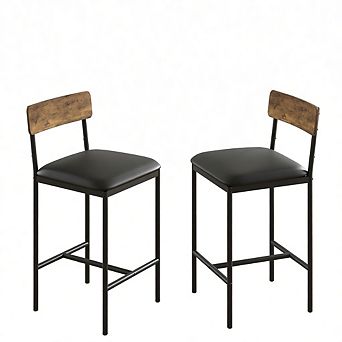 2 pc Bar Stool Set with Backrest, Metal Frame with Padded Seat, Breakfast Bar Stool