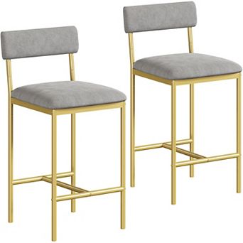 2 pc Bar Stool Set with Backrest, Metal Frame with Padded Seat, Breakfast Bar Stool