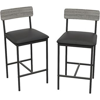 2 pc Bar Stool Set with Backrest, Metal Frame with Padded Seat, Breakfast Bar Stool