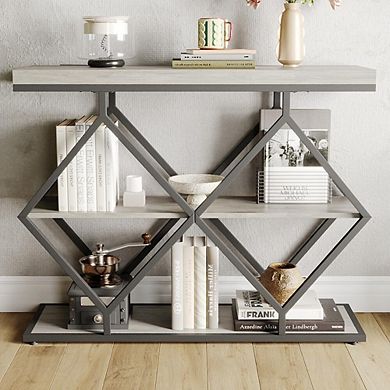 3-Tier Entryway Table, Industrial Console Sofa Table with Storage, Accent Table with Open Shelves
