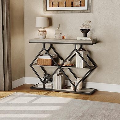 3-Tier Entryway Table, Industrial Console Sofa Table with Storage, Accent Table with Open Shelves