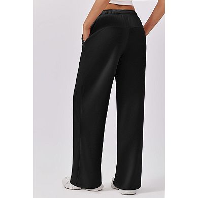 Women's Stretchy Wide Leg Sweatpants High Waist Lounge Pants with Pockets