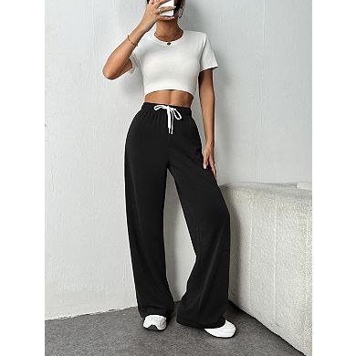 Women's Stretchy Wide Leg Sweatpants High Waist Lounge Pants with Pockets