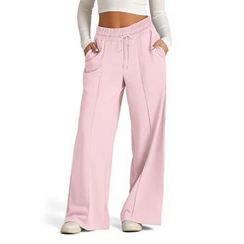 Women's Solid Color Wide Leg Pants Casual Drawstring Elastic Waist Lounge Pants
