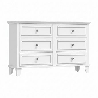 6-Drawer Wide Dresser for Bedroom, Modern Wooden Drawers with Metal Handles, for Hallway, Entryway