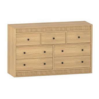 7 Drawer Dresser - Wooden Fluted Chest, Modern Storage Organizer for Bedroom Living Room