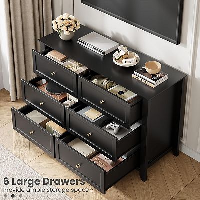6 drawer black dresser for bedroom 6-Drawer Double Dresser Bedroom Wide Chest of Drawers Bedroom Storage  Furniture